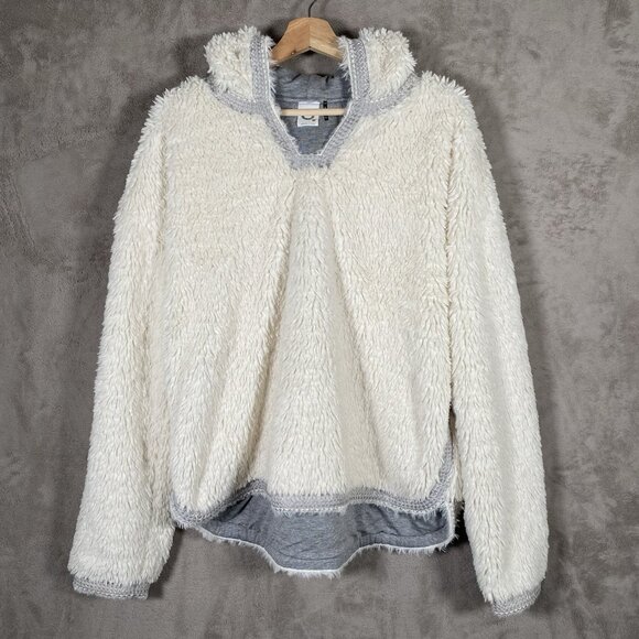 Anthropologie Akemi + Kin Teddy Sherpa Pullover L Cozy Winter Cabincore Hooded - Picture 3 of 14